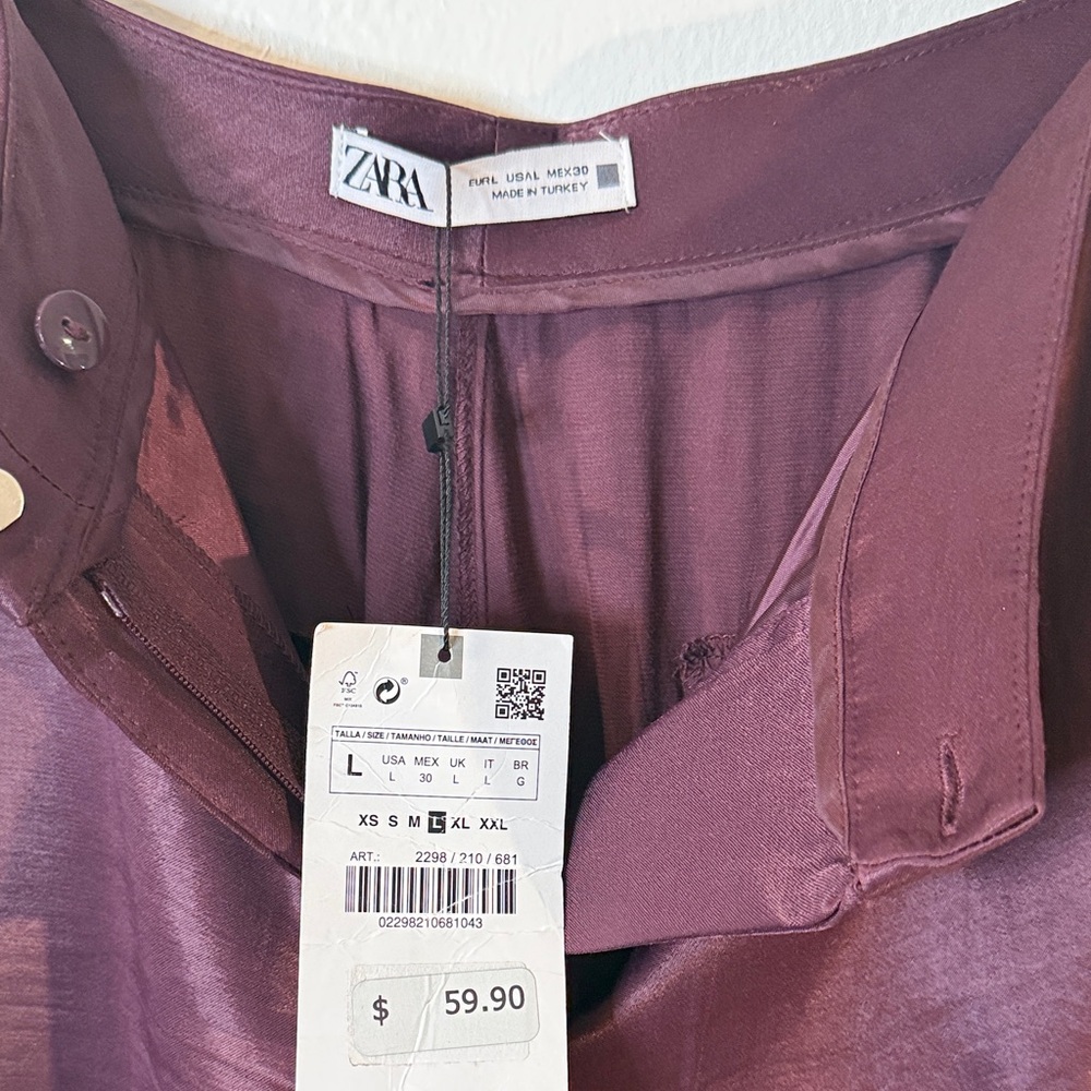 Zara High-Waisted Rich Burgundy Straight-Leg Trousers Size Large